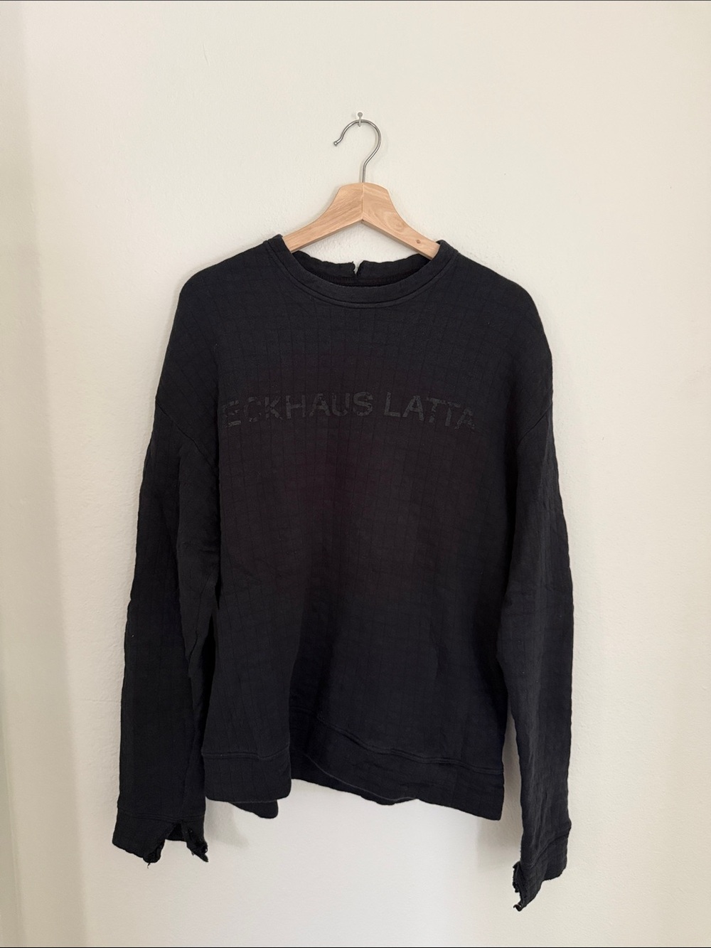 Eckhaus Latta Black Men's Distressed Crewneck Sweatshirt